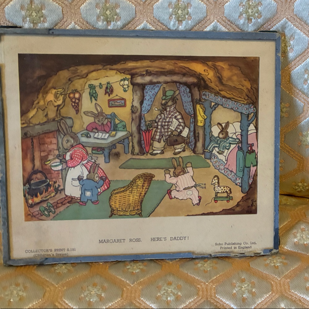 Margaret Ross…..Vintage Rabbit Family “Here’s Daddy!”